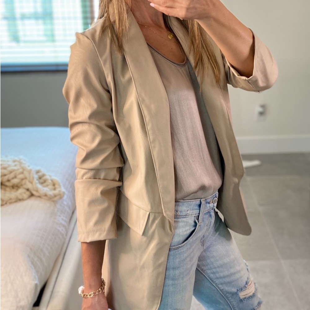 Venti 6 Faux Leather Blazer - Beige | Size S and M | Made in Italy | NWT